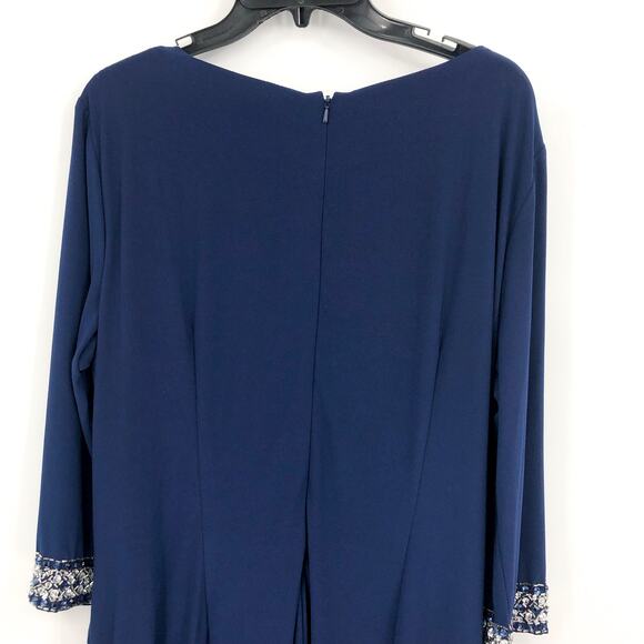 ALEX EVENINGS Round Embellished Cuff Gown Size 18 Navy Blue Keyhole Neck Ruched - Picture 7 of 13